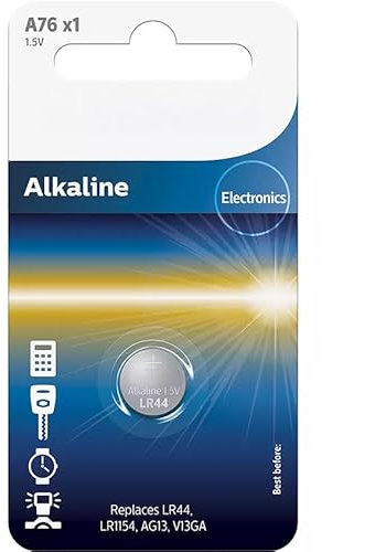 Pila botón A76/01B alcalina, 1 Unidad, pequeños Dispositivos. Su Alto Rendimiento Garantiza un Funcionamiento confiable, Ideal para Juguetes, Relojes, mandos y más.