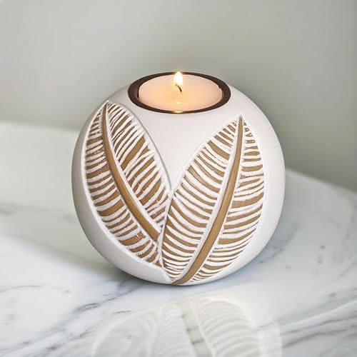 Portavelas Blanco y Marrón Claro para Decoración Nórdica de Estilo Minimalista, Candelabro Moderno para Velas de Té Aromáticas, Idea de Regalo para Decoración de Hogar