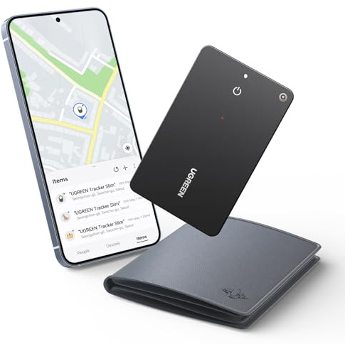 UGREEN FineTrack Slim S Kompatibel mit Samsung SmartThings, Rückwärtssuche des Handys, 7 Tage Verlaufsverfolgung, wiederaufladbarer Walletfinder, IP68 Wasserdicht, Bluetooth Tracker für Galaxy Handy