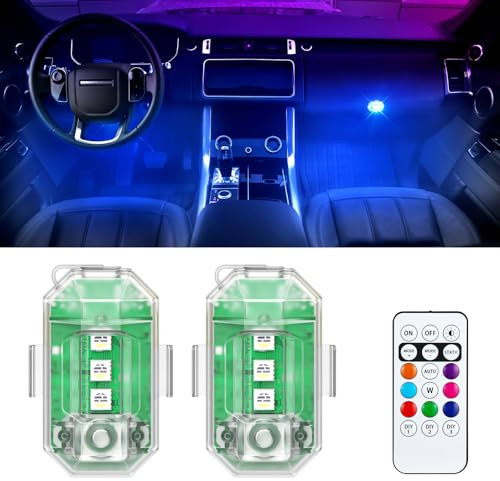 Fxlpower 2PCS Kabellose LED Auto Innenbeleuchtung Ohne Kabel, 8 Farben Drahtloses Ambientebeleuchtung Auto Akku mit Fernbedienung