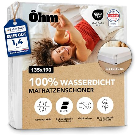 Protector Colchón 135x190 cm | Cubrecolchón Impermeable e Imperceptible | Algodón Hipoalergénico y Absorbente | Antiácaros | Forma de Bajera | hasta 40 cm | Funda Transpirable | Oeko-Tex | Ôhm