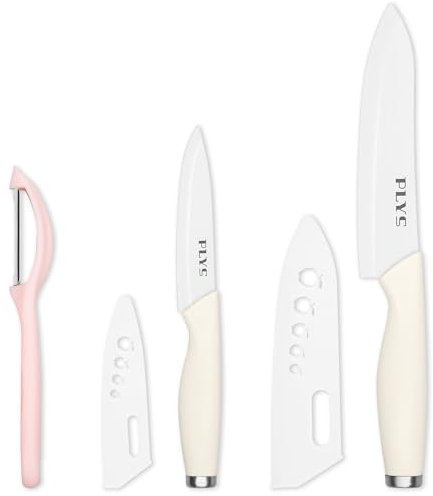 Plys Set Coltello Ceramica Cucina: Coltelli Ceramica da Carne Professionale Manico Bianco
