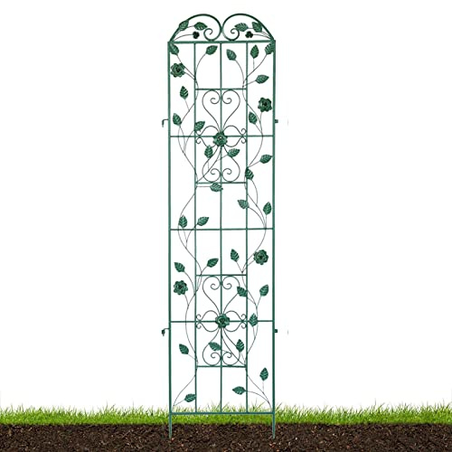 Outdoor Climbing Plant Garden Trellis， Anti-Rust Metal Arched Panels, Screen Decorative Climbing for Patio Lawn Backyard Vegetable Fruit Clematis(Color:Dark Green)