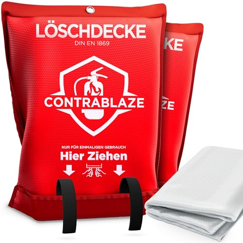 Contrablaze - 2er Set Feuerlöschdecke 1,6x1,8m – Löschdecke für Küche & Haushalt – Feuerdecke für Notfälle, Brandschutzdecke EN Norm Zertifiziert, Notfalldecke für Zuhause und Auto - Fire Blanket