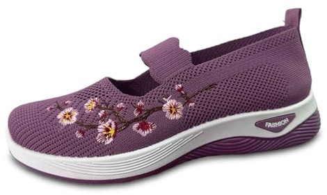 Donna Scarpe Ortopediche Floreale Scarpe da Ginnastica Senza Lacci Traspirante Morbida Sneakers a Rete Casual Sneaker Sportive Estive Leggere Sneakers Slip-on Scarpes da Donna (Purple, 40)