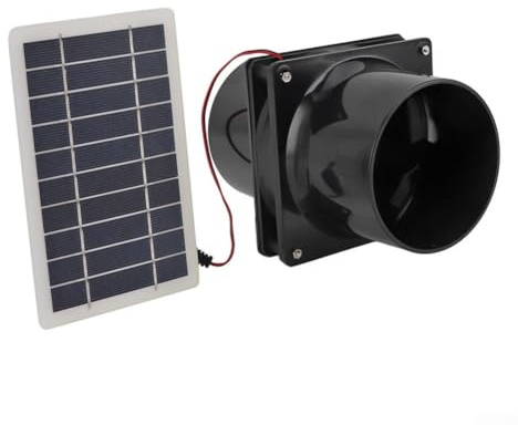 HOHOVYVY 12V Solar Ventilator, Solar Abluftventilator Set Mit 10W Solarpanel Rundkanal Lüfter Für Wohnmobile Gewächshaus Boot(Black)