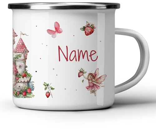 GRAZDesign Personalisierte Emaille Kindertasse mit Fee Motiv - Mädchen Elfen Tasse mit Namen
