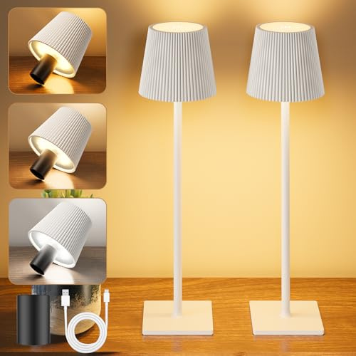 YICAIZI Lampada LED da Tavolo Senza Fili 2 Pezzi Lampade da Tavolo Batteria Ricaricabile Dimmerabili con USB-C e Tappo per Bottiglia per Salotto, Ufficio, Camera da Letto, All'aperto, Bianco