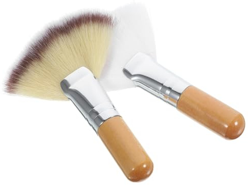 DEARMAMY 2 St Ansiktsborstar för Makeup med Mjuka Strån Korta Handtag för Fixeringspuder och Bärbar och Bekväm för Kvinnor och Tjejer