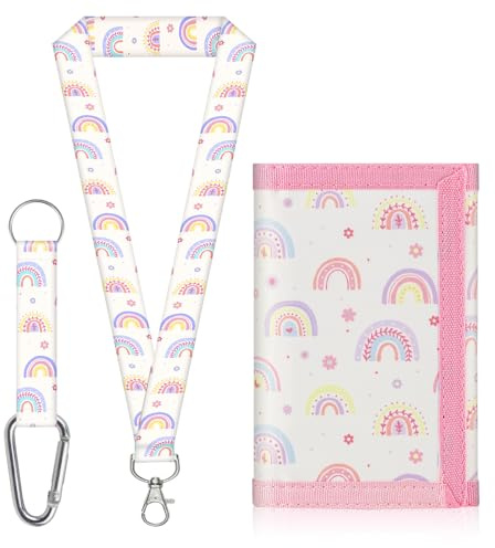 Aucuu Kids Wallet, Cartoon Waterproof Wallet, Trifold Wallets with Card Slots Lanyard, Travel Document Wallets for Teenagers Boys Girls for School, Travel, Birthday Gifts (Rainbow)