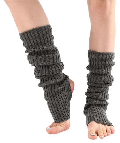 Fußheizung Schreibtisch Langer Beinwärmer Damen Herren 80er Rippstrick Tanz Sport Beinwärmer Fahrrad Fußwärmer (Dark Gray, One Size)