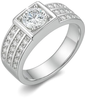 Musihy Hochzeit Ringe Herren, Platin Luxus-Verlobungsring für Ihn mit Moissanit, Größe 49 (15.6)