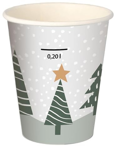 VEPATIM 1000 Heißgetränkebecher Pappbecher Tannenwald & Weihnachtsstern 200ml mit Eichstrich