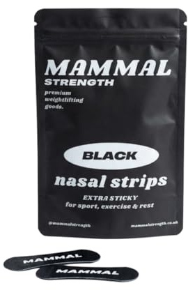 Mammal Nasal Strips - Extra Hold, Sweat Resistant - Available in Black & Clear - Nose Breathing Strips for Exercise & Sleep - Drug-Free Airflow Support - 30 Strips (Black)