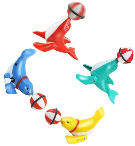 PLAFOPE Lot de 4 Jouets à Remontoir de Phoque Mécaniques sans Pile Couleurs Aléatoires Jouets de Bain Sûrs et Lisses pour Bébés Jeu D’Éveil pour Coordination et Couleur Aléatoire