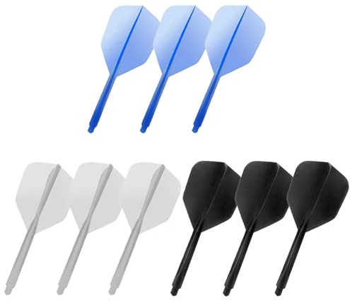 9Pcs Dart Flights and Stems, Integrated 2-in-1 Dart Flights and Shafts, 2BA | Break Resistant, Personalised All In One Darts Flight and Stem, Lightweight Durable Plastic, 3 Black, 3 Blue, 3 White