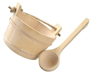 QUILSTM Secchio per sauna in legno resistente con mestolo da 4 litri, accessori premium per spa, eccellenti per migliorare il comfort durante il bagno, set di