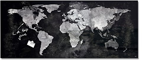 SIGEL GL246 Premium Glas-Whiteboard 130x55 cm World-Map hochglänzend, SGS geprüft, einfache Montage, incl. 2 starke Magnete, Glas-Magnettafel Artverum, Weltkarte