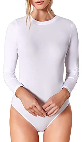 VEDATS Damen Body Langarm Rundhals Bodysuit Top Unterhemd