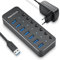 Hub USB Alimenté, RSHTECH Aluminium USB Hub 3.0 à 7 Ports Multiprise USB 3.0 avec 5V/2A Alimentation Externe Multi Port Hub, 5 Gbit/s, Commutateurs Individuels et Indicateur LED-Noir（RSH-518）