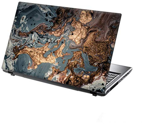 TaylorHe 15.6 inch 15 inch Laptop Skin Vinyl Decal with Colorful Patterns and Leather Effect Laminate MADE IN England Gold Dust on Blue Marble