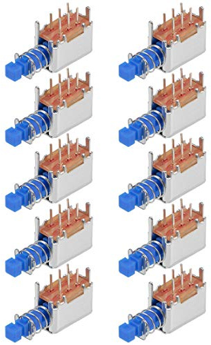 sourcing map Interruttore a pulsante DPDT 6 pin 1 posizione autobloccante blu 10pcs