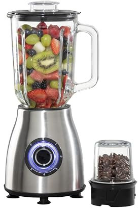 Daewoo Stainless Steel Smoothie & Shake Jug Blender | 1.5L Glass Jug | 2 Speed Settings & Pulse | Non-Slip Feet | Grinder Fitting Included | Rust Proof Blades | Removable Filling Cap 500W Power, Glass