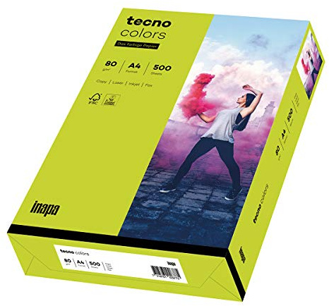 inapa färgat skrivarpapper, färgglatt papper tecno Colors: 80 g/m², A4, 500 ark, ljusgrön