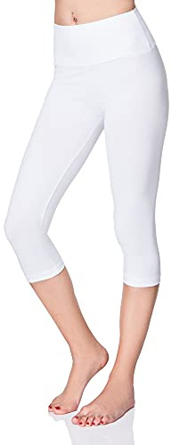 SOFTSAIL Leggings for Women 3/4 Length Capri Cotton High-Waisted Cropped with Tummy Control Yoga Pants for Women Ladies Leggings for Sports Workout Gym Activewear, White 16