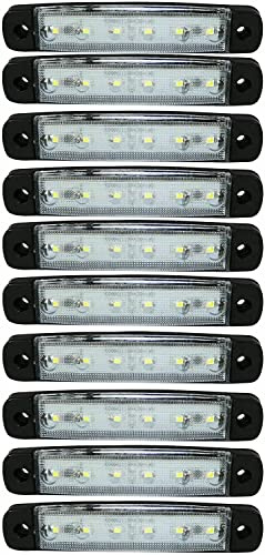 J/J 10 pcs Feux de Gabarit LED 24V Blanc Feux de Position Avant 6 LED pour Camion Lumière Blanche Homologation ECE E13