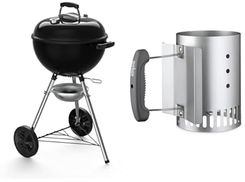 Weber Original Kettle Holzkohlegrill, 47 cm, Schwarz (13101004) & Compact Rapidfire Barbecue Kaminanzünder, 15 cm
