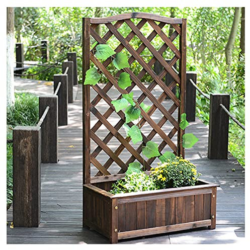 Pflanztisch Hochbeet Mit Spalier, Pflanzen Gemüse Blumen Kräuter Holz Erhöhter Blumenkasten, Für Balkon, Terrasse Und Hof Vertikaler Kletterpflanzenständer,Natural,60x30x90cm