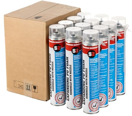 STICK2 Expanding PU Foam with Nozzle | One-Component Polyurethane Gap Filler | Strong Adhesion & Thermal Insulation | Ideal for Mounting & Sealing | 12 x 750ml Cans