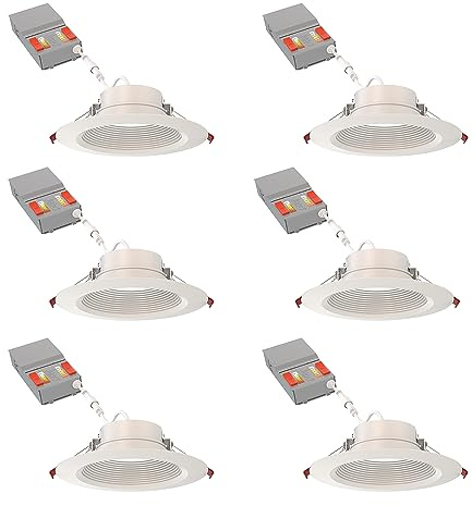 Juno LED Recessed Lights 6 Inch Round Wafer Downlight, 5-in-1 Switchable White Color Temperature, Adjustable Brightness, Deep Regressed Baffled Trim, 6-Inch, Matte White, 6-Pack