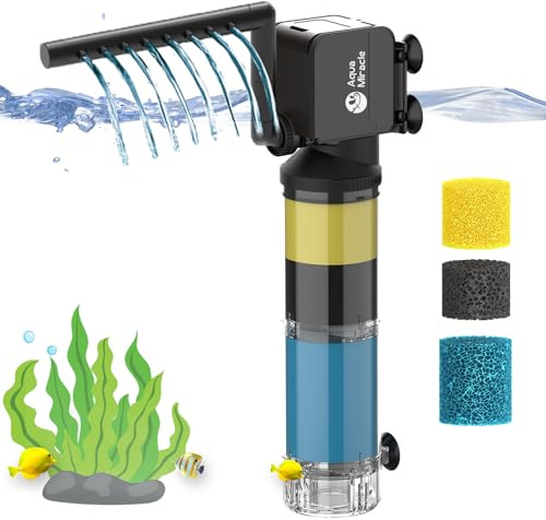 AquaMiracle Aquarium Filter for 40-150 Gallon Aquariums, Fish Tank Filters Turtle Filter Internal Power Filter 3-Stage Filtration with Aeration/Rainfall Modes Flow Rate and Direction Adjustable