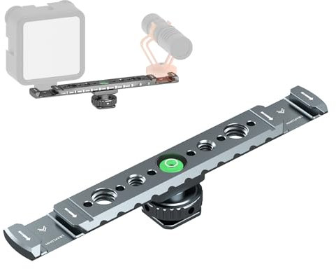 Leaplumin Dual Cold Shoe Mount Bracket，Aluminum Dual Hot Shoe Extension Bar，Lightweight Cold Shoe Mount Adapter，Extension Bracket with Shoe Mount 1/4 Thread suitable for Microphone，LED Video Light etc