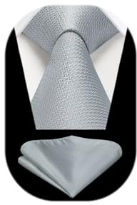 Enlision Corbatas Para Hombres Corbata Plateada Y Bolsillo Cuadrado Set Corbata De Seda CláSica Para Boda Fiesta De Negocios