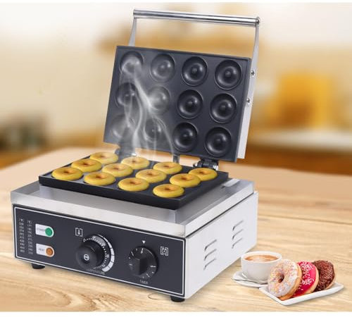 1550W Elektrische Donut Maker, Kommerziell Donutzubereiter, 12PCs Doughnut-Maschine Maker, Edelstahl-Nuss-Bäcker, Donut Maschine mit Antihaftbeschichtung, Einstellbare Temperatur