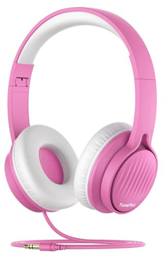 TuneFlux Kids Headphones with Cord for School, 85dB, 3.5mm Jack, Pink