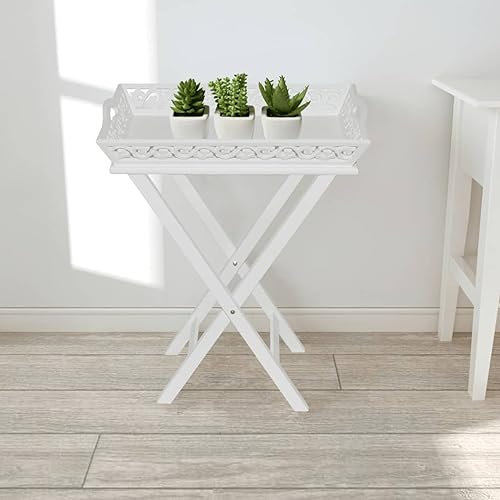 CIADAZ Serviertisch/Beistelltisch mit Tablett, Tabletttisch, Blumenhocker, Nachttisch, Couchtisch, Wohnzimmer, Nightstand, Weiß