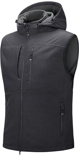 33,000ft Gilet softshell imperméable sans manches pour homme - Gilet polaire avec capuche - Fermeture éclair intégrale, XL