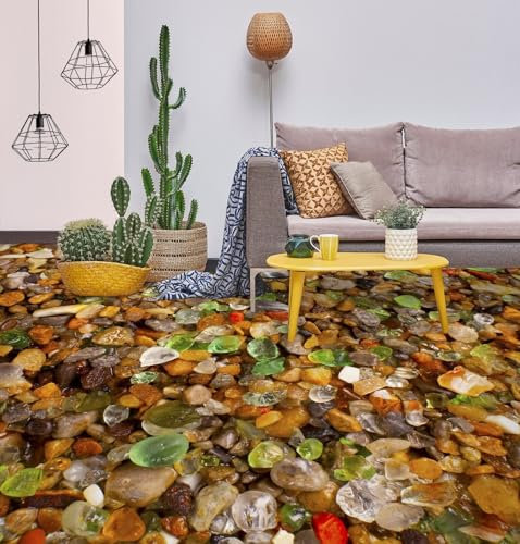 Benutzerdefinierte Selbstklebende Boden Wandtapete 3D Bunter Stein, 350 * 245cm Bodenfliesen Aufkleber Wohnzimmer Studie Pvc Wasserdicht Tragen 3D Bodenbelag Tapete