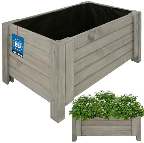 KOTARBAU® Växtlåda - Träplanteringslåda - 60 x 39 x 30 cm - Blomlåda - Planteringslåda Trä - Antracit - Planteringslåda för Balkong - Terrass Trädgård - Balkonglåda - med Vlies för Ogräs