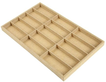 Ｚｉａｌｏｆｉ Bandeja de Exhibición de Gafas, Organizador de Joyas, Organizador de Gafas de Sol, Estuche de Almacenamiento para Dormitorio, Caqui 15 Cuadrícula Lino, unico