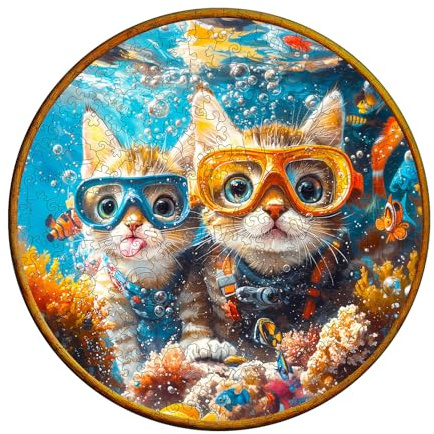 Puzzle in legno per adulti, immersioni e gatti, 200 pezzi, in legno, confezione regalo, decorazione da parete e regalo per amici e famiglie