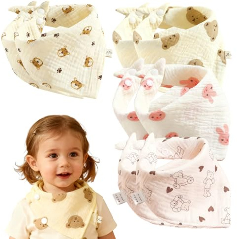 YOFDAL 8 PCS Bavaglini Neonato, Bavaglino Bandana per Neonati in Mussola, per Unisex Ragazze e Ragazzi, Altamente Assorbenti, Traspiranti e Regolabili
