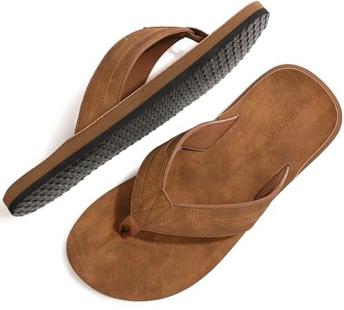 ARRIGO BELLO Chanclas Hombre Vestir Sandalias Verano Flip Flops Antideslizante Piel Cuero Chancletas Talla 41-46 (C Marrón Claro,Talla 42)