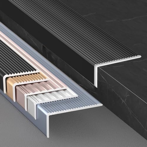 HOUKOIKBUG Antiscivolo Profilo per Bordi Scale L Profilo per Bordi Scale Profilo Angolare in Alluminio Profilo Angolare per Gradini Interni Ed Esterni(Black,10cm/4in)
