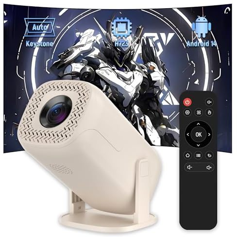 V5 Mini Proyector con Android 14,Videoproyector con WiFi&Bluetooth,Proyector Portatil el Exterior,Compatible con resolución 1280×720 píxeles,Smartphones,televisores&Ordenadores portátiles (Blanco)