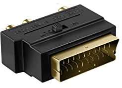 Ekon Adattatore Scart RCA, Presa S-VHS, Pulsante Switch IN/OUT, Connettori Dorati per TV, Smart TV, DVD, Blue-Ray, VHS, Decoder, Digitale Terrestre